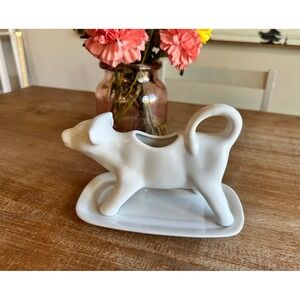 Over and‎ Back Everyday White Porcelain Cow Creamer with Drip Tray Saucer Set